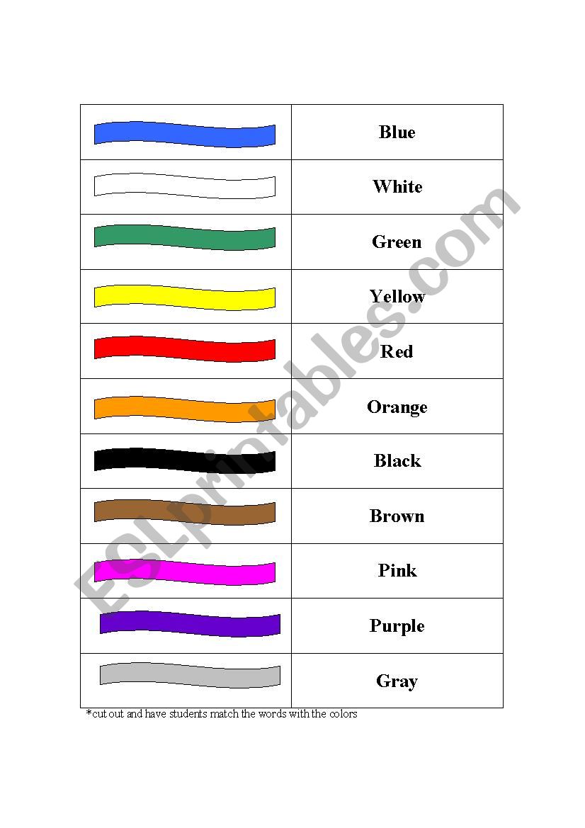 Colour matching cards worksheet