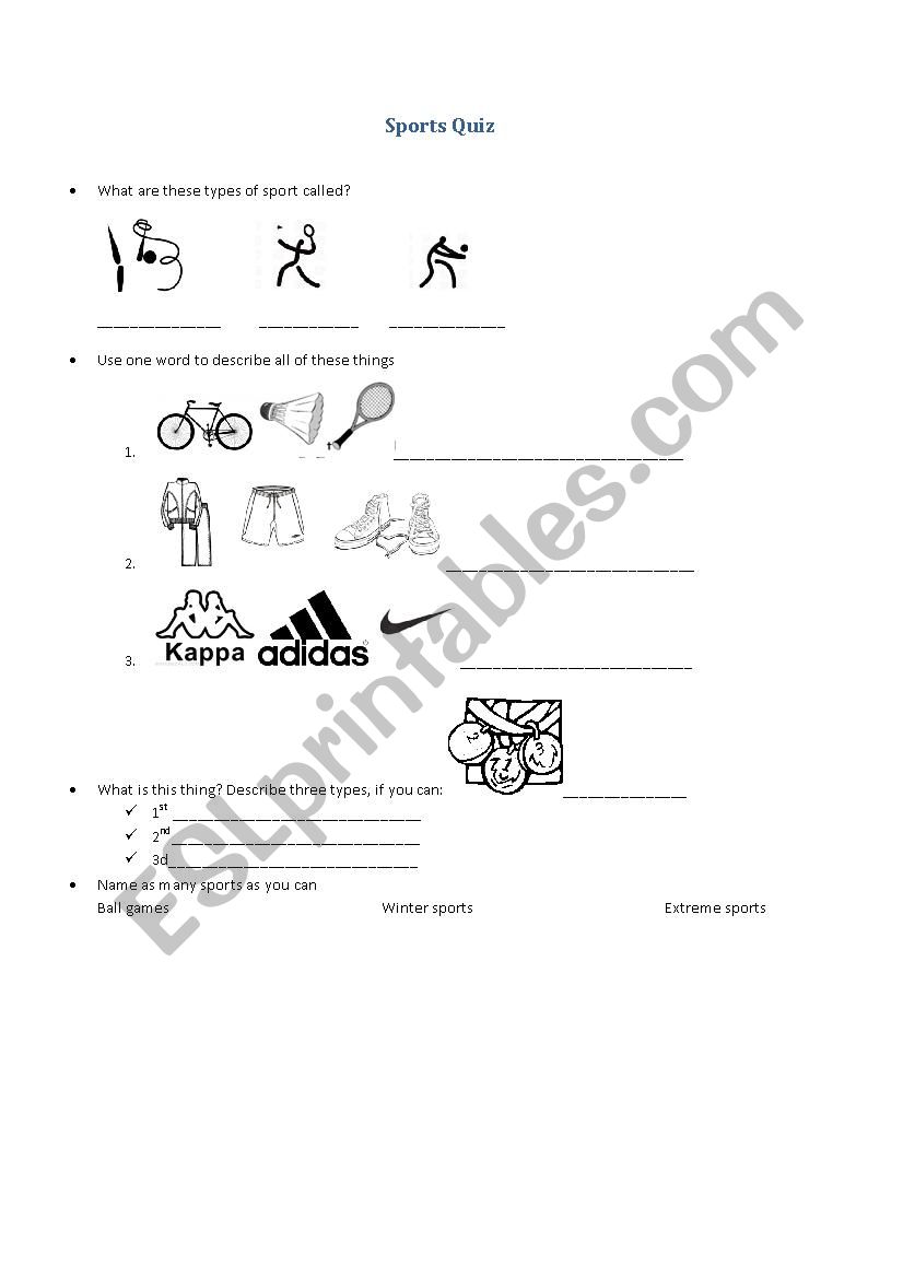 Sports quiz worksheet