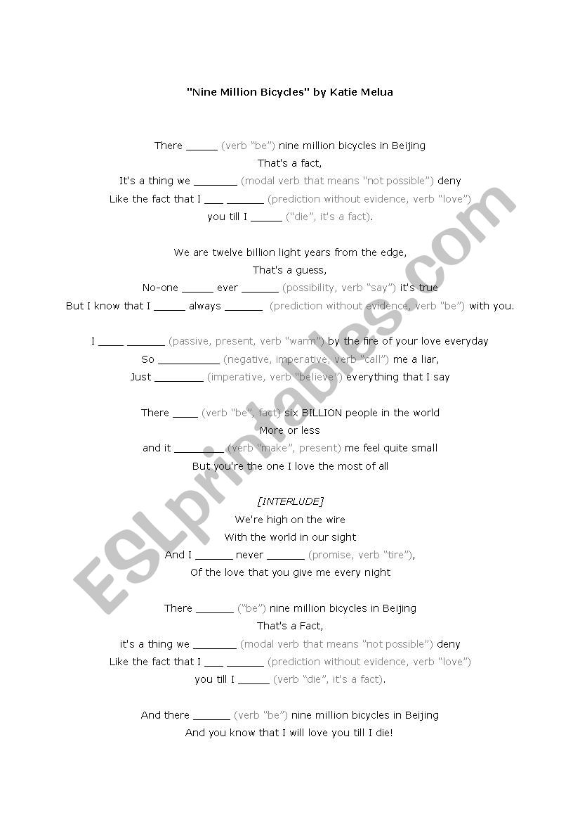 Write the correct Verb Tenses: Katie Meluas 