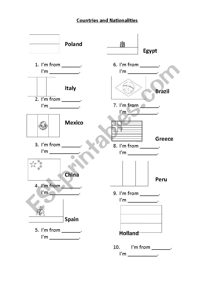 Countries And Nationalities worksheet