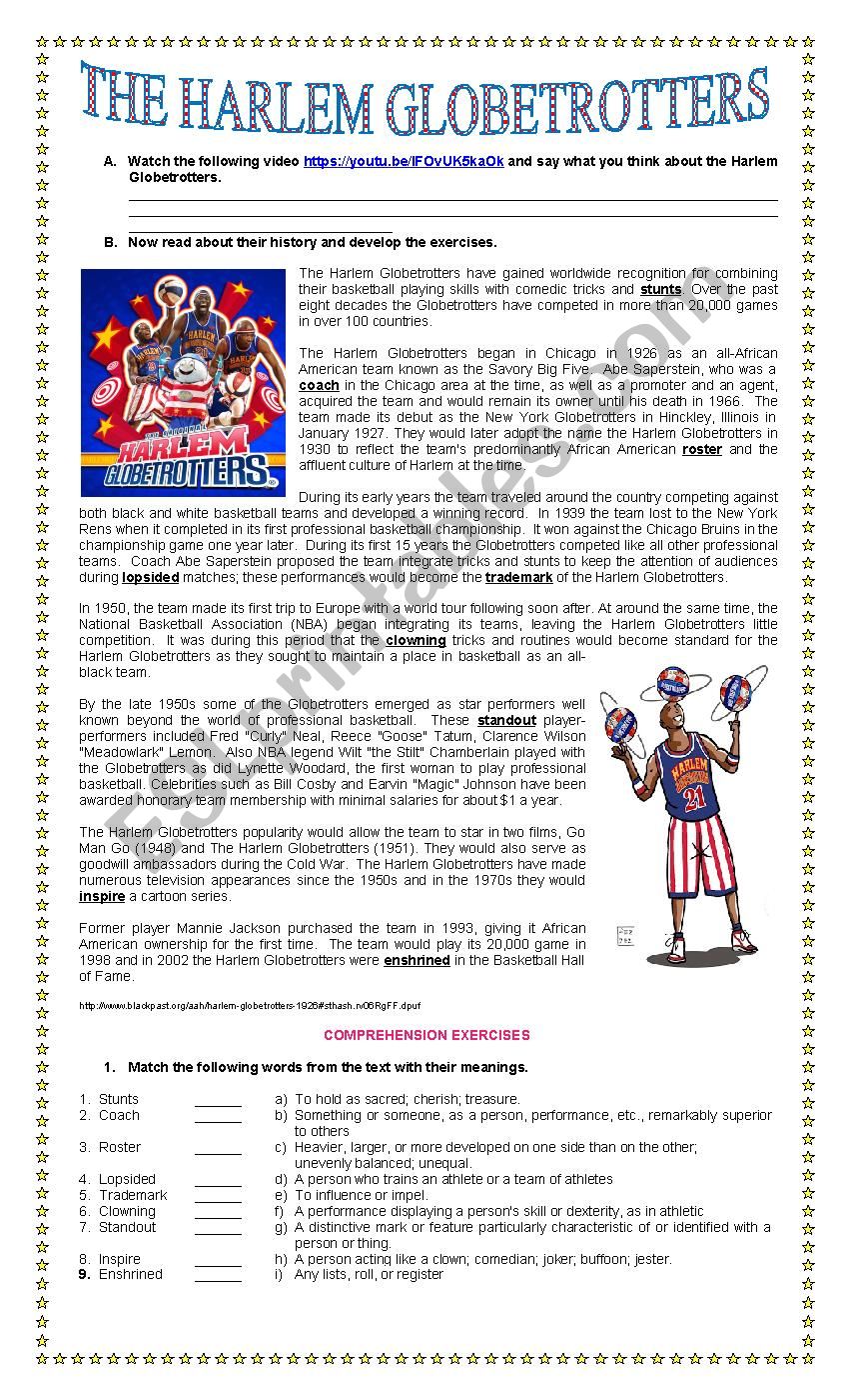 THE HARLEM GLOBETROTTERS worksheet