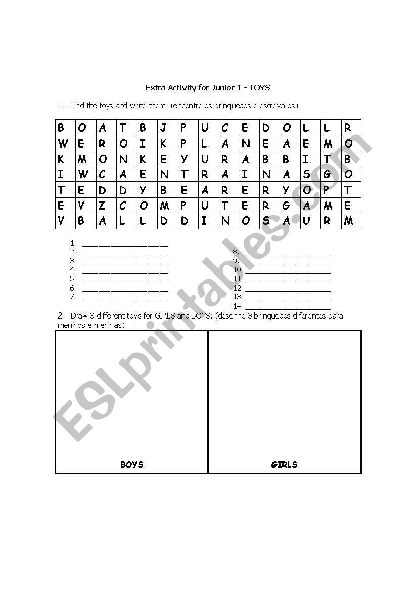 TOYS worksheet