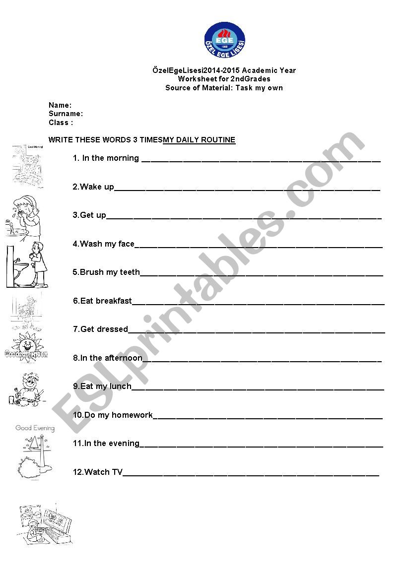 MY DAILY ROUTINE worksheet