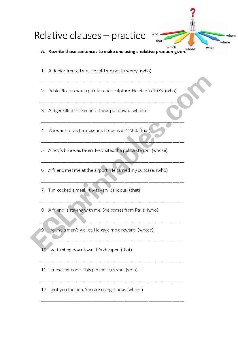 RELATIVE CLAUSES worksheet