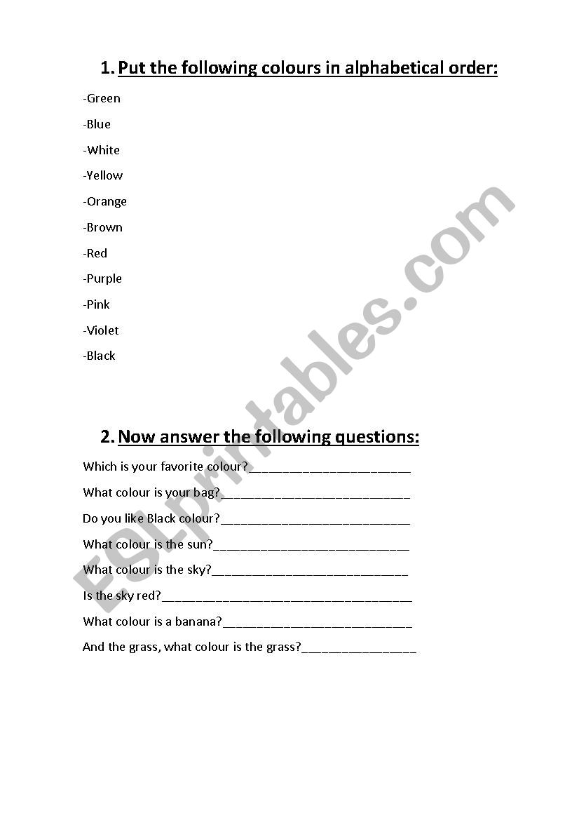 Colours worksheet