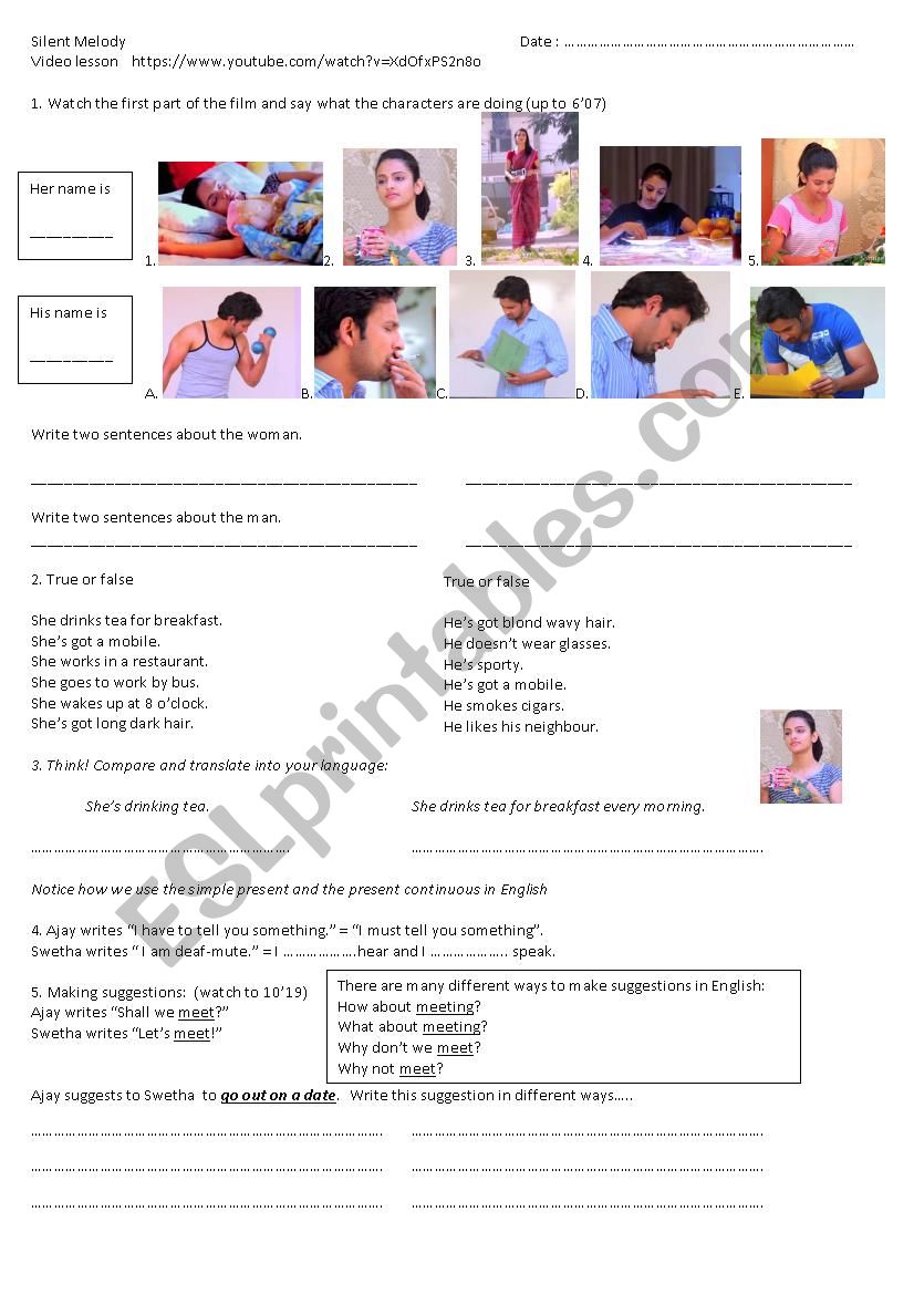 Video exercise: Silent Melody worksheet