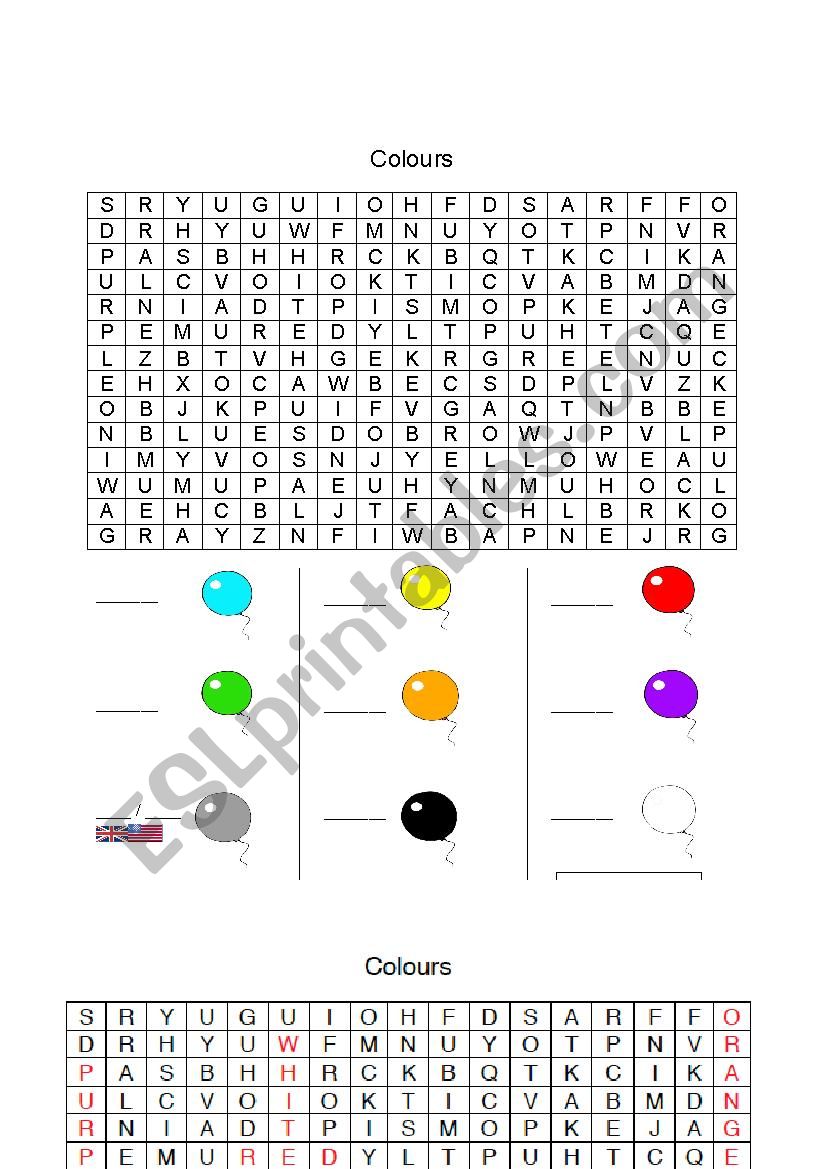 Colours word search (with key)