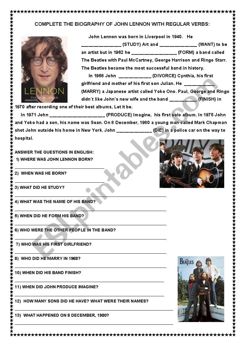 John Lennon -short biography worksheet