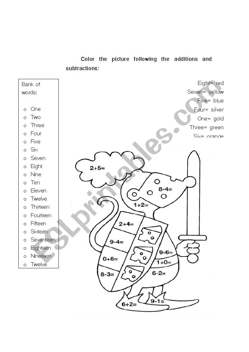 Colors and numbers worksheet