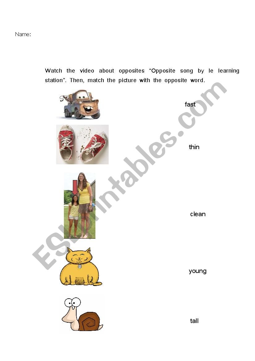 Opposites worksheet