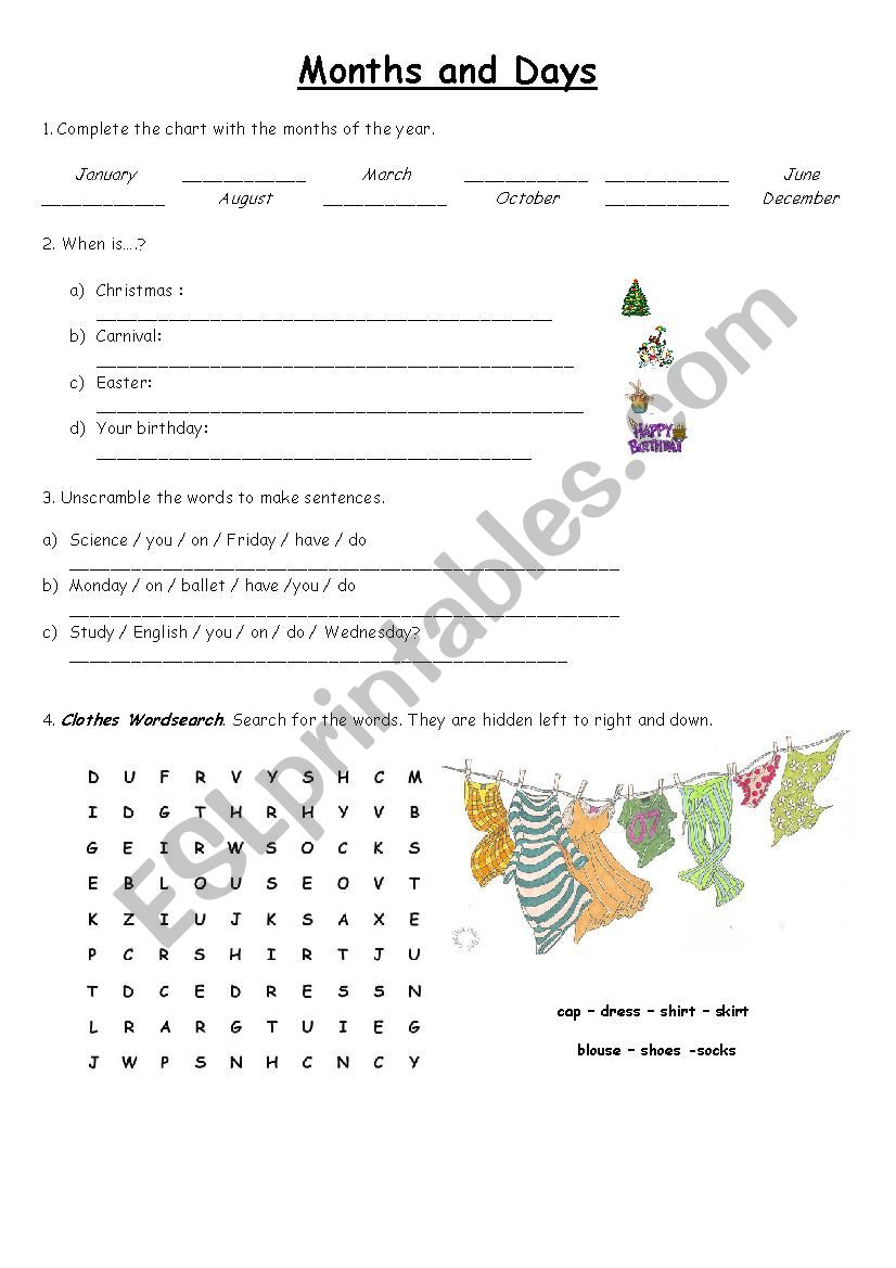 MONTHS AND DAYS worksheet