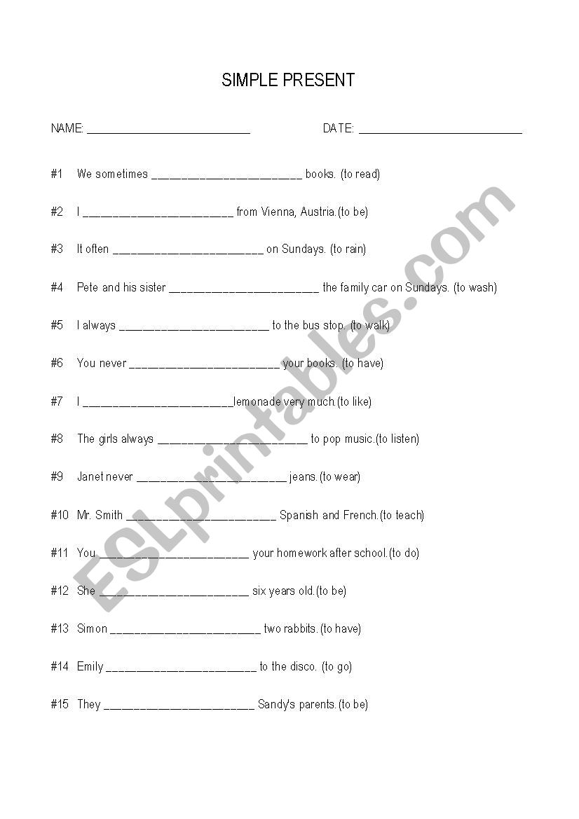 Simple present exercise worksheet