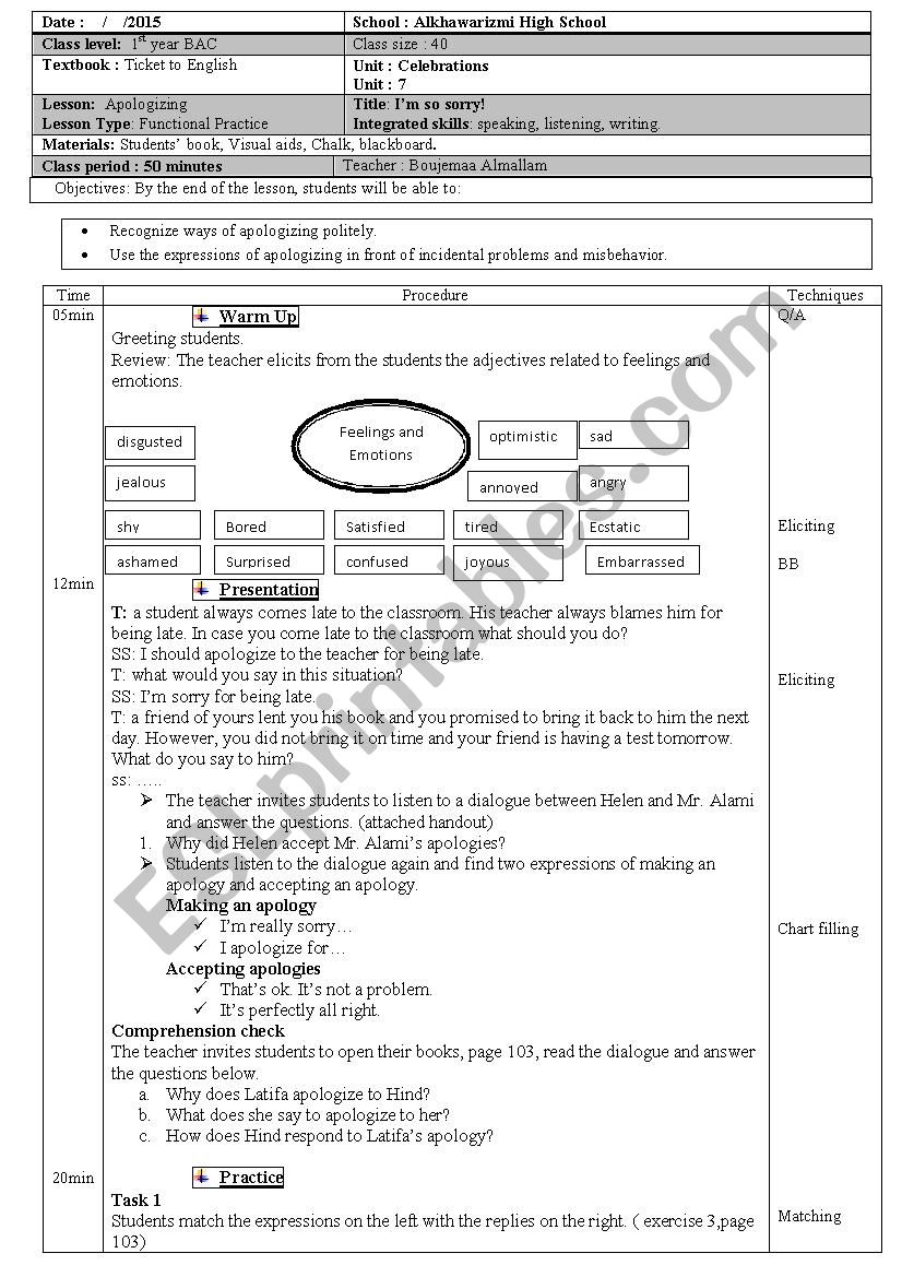 Apologizing worksheet