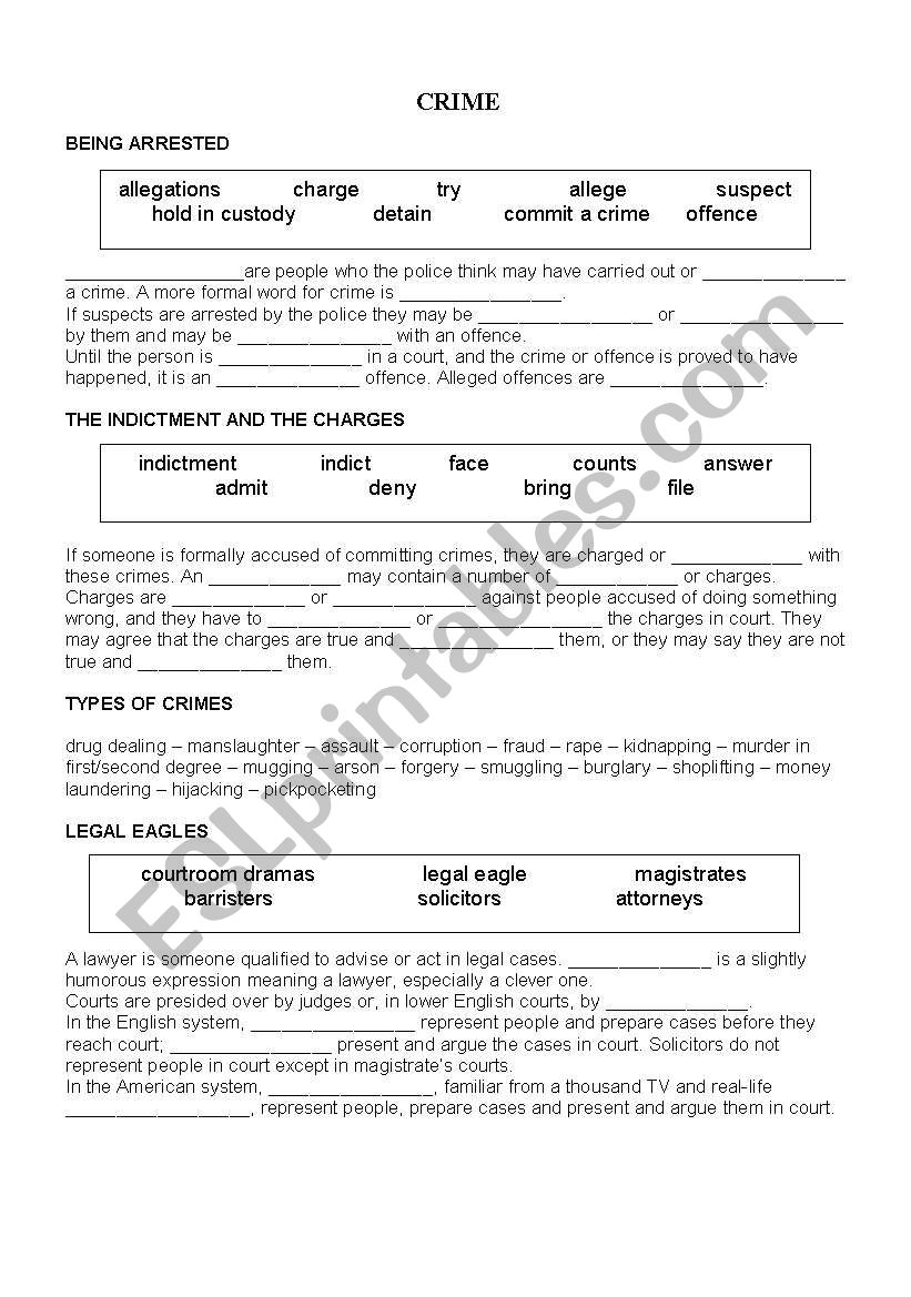 Crime and punishment vocabulary