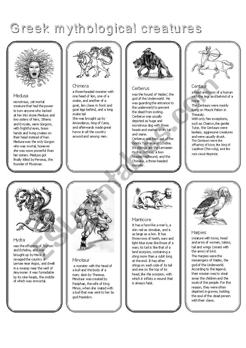 Greece Myth Creatures worksheet