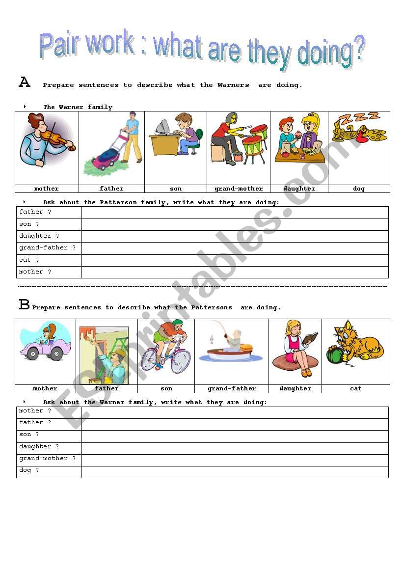 Pairwork be +ing worksheet