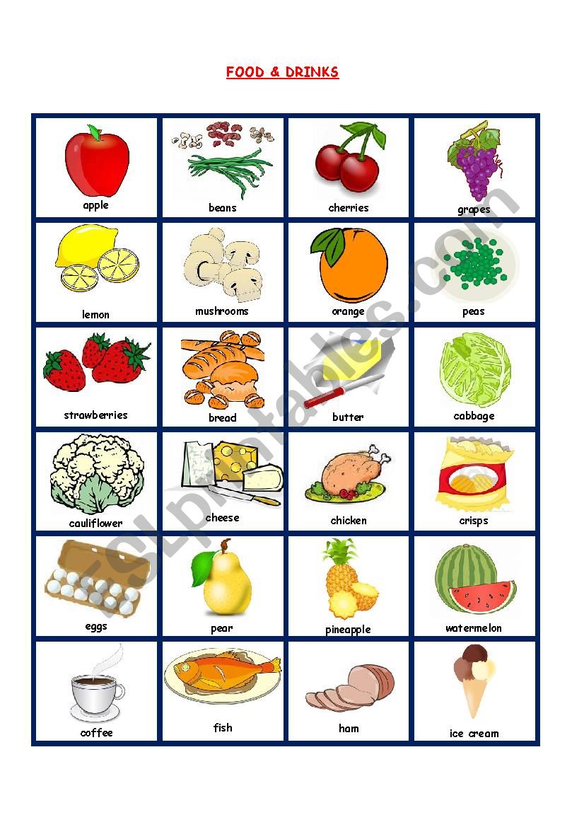 FOOD AND DRINKS  PICTIONARY worksheet