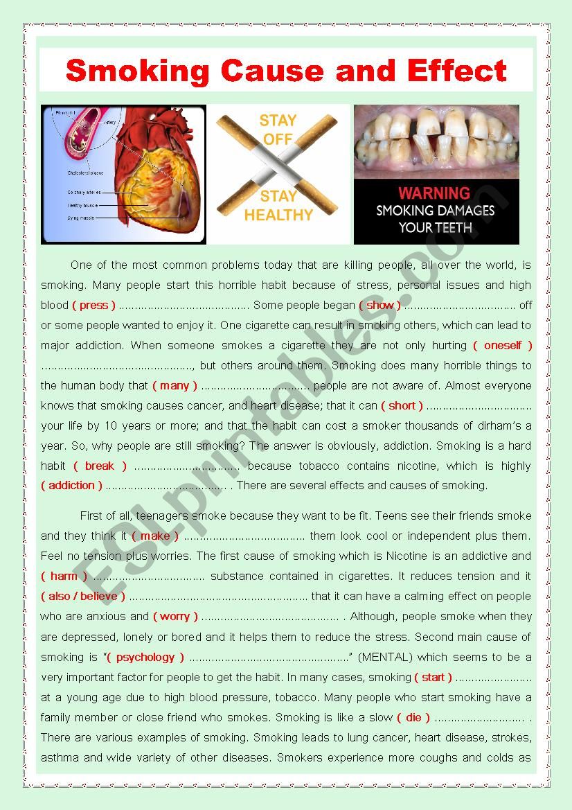 Smoking cause and effect worksheet