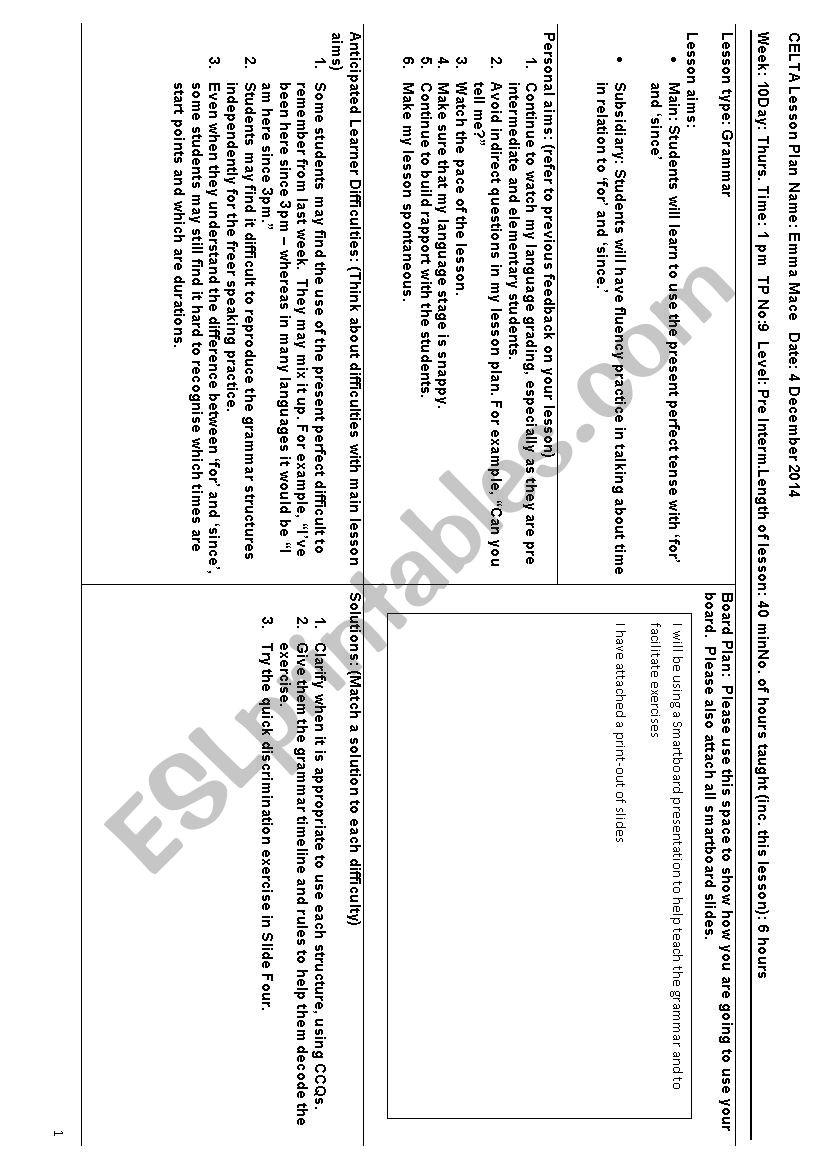 Lesson Plan worksheet