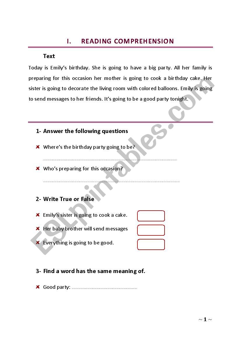 exam worksheet