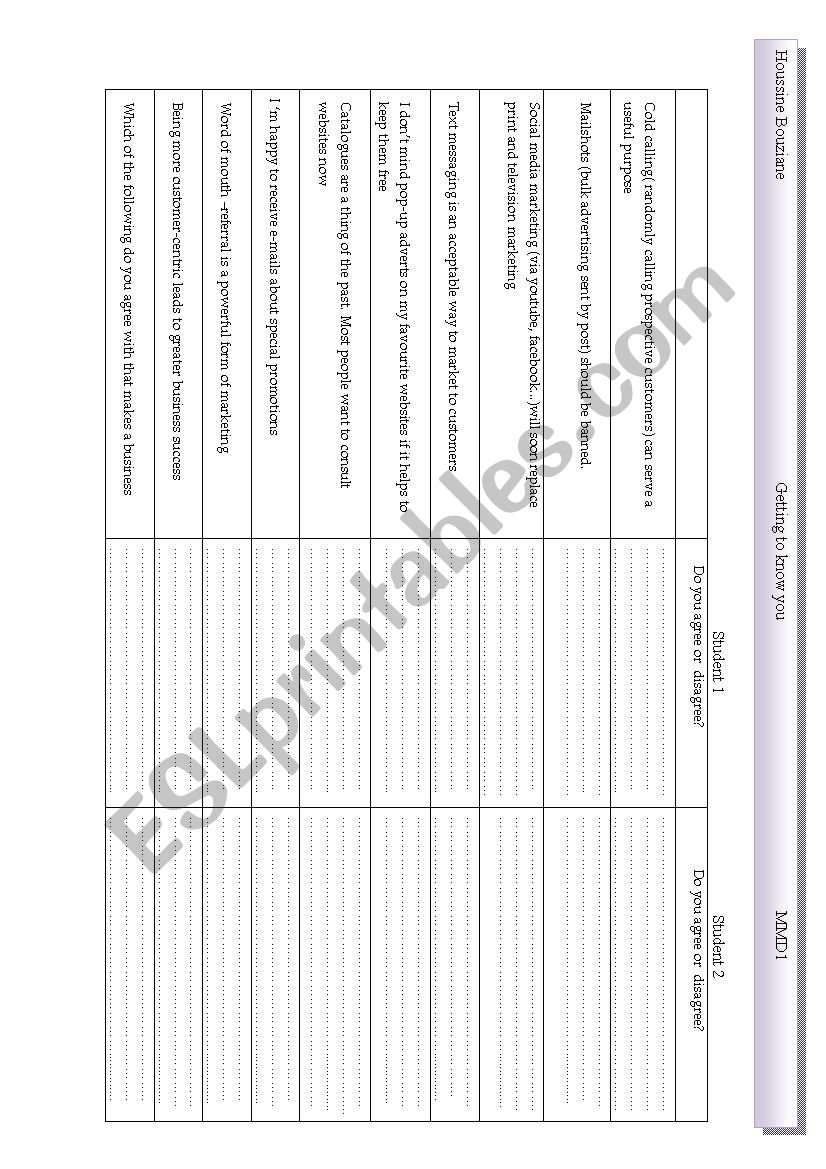  questionnaire  marketing worksheet