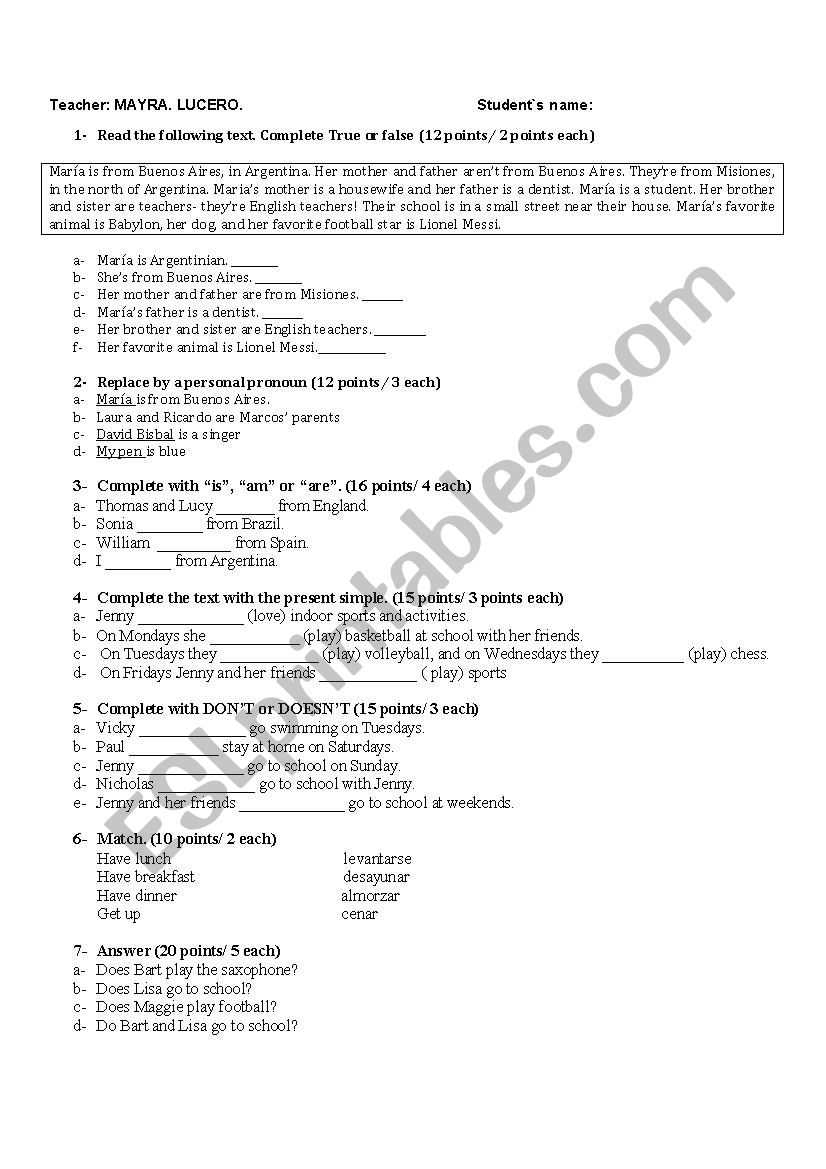 Verb to be and Present Simple worksheet