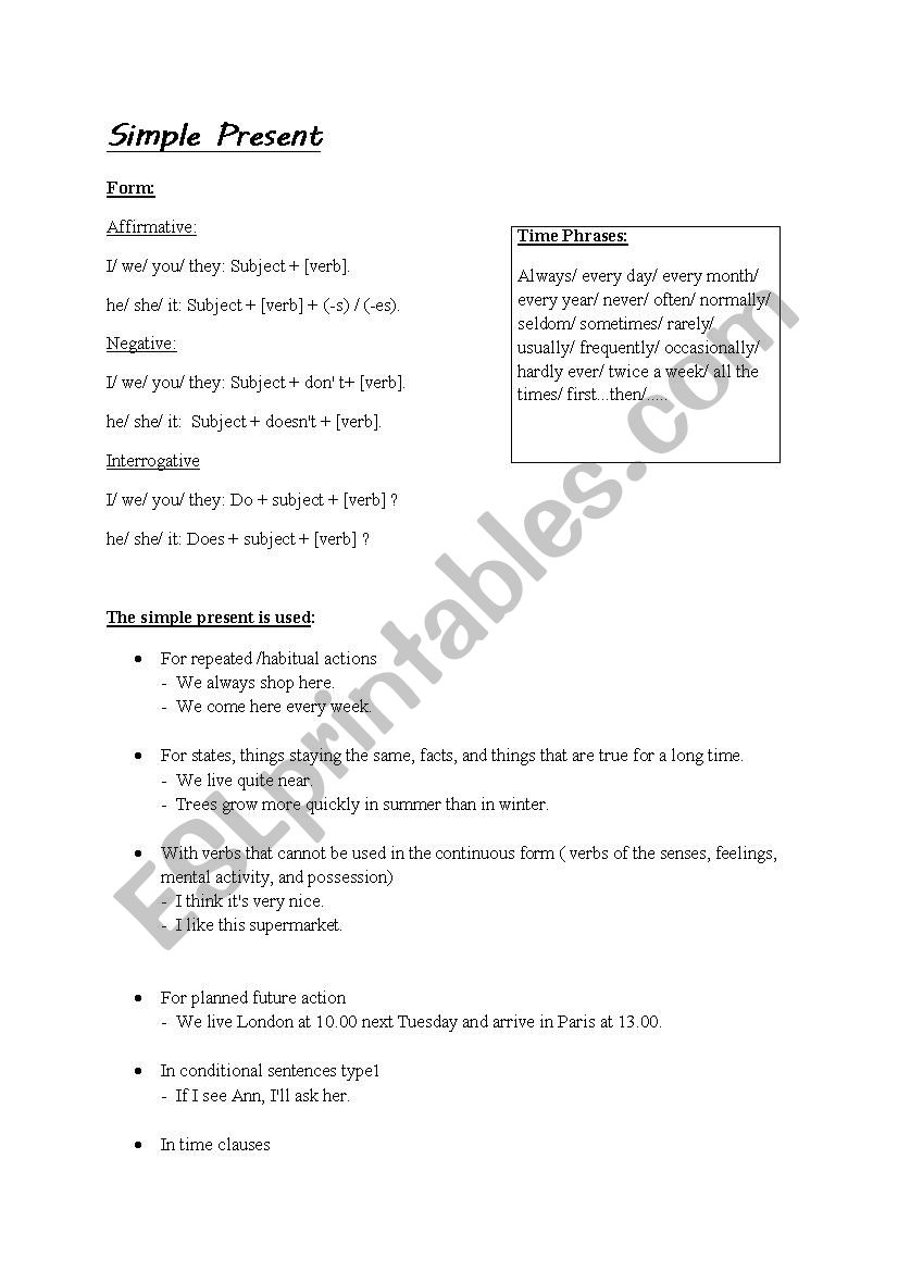 simple present worksheet