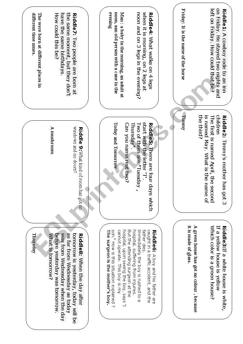 RIDDLES worksheet