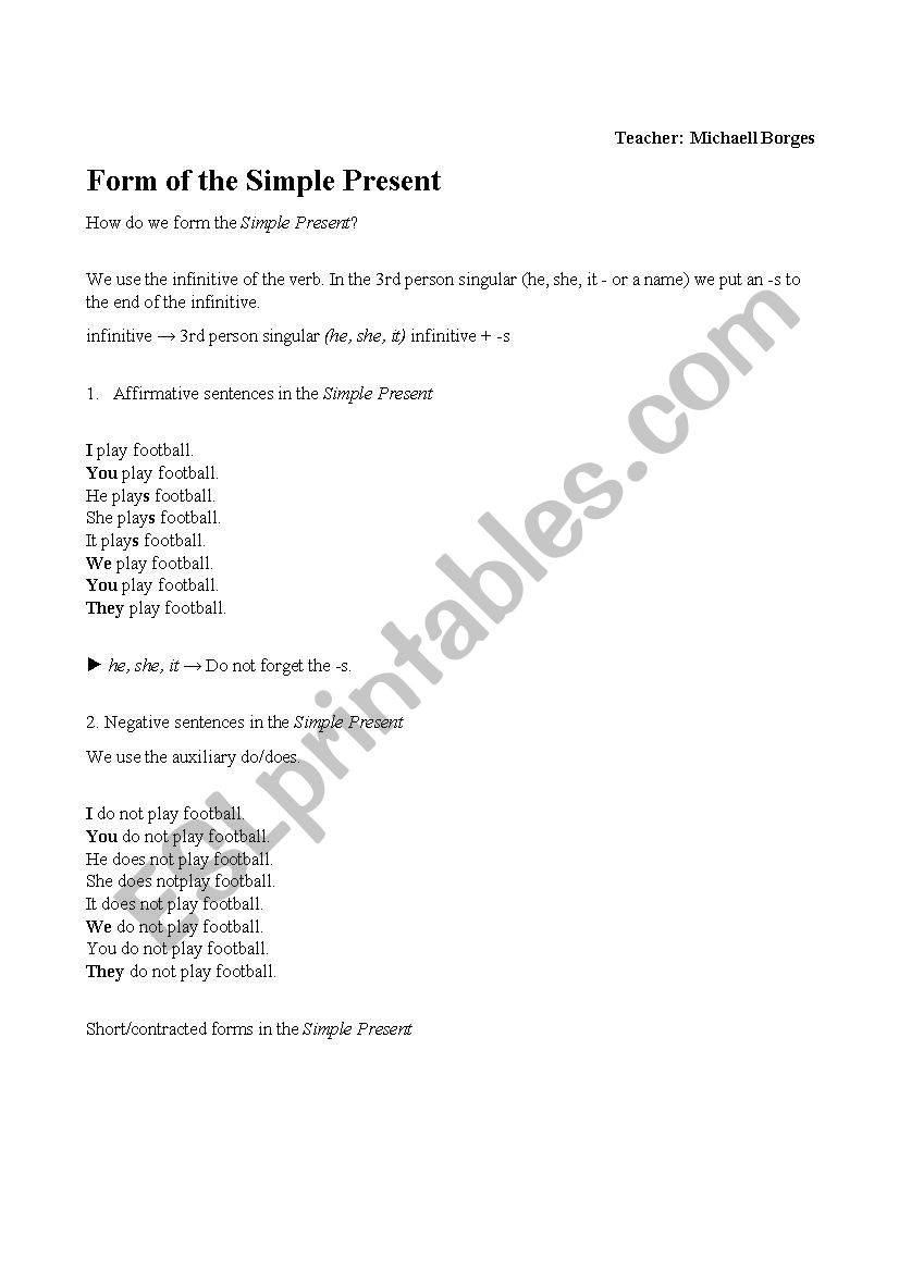 Simple Present tense  worksheet