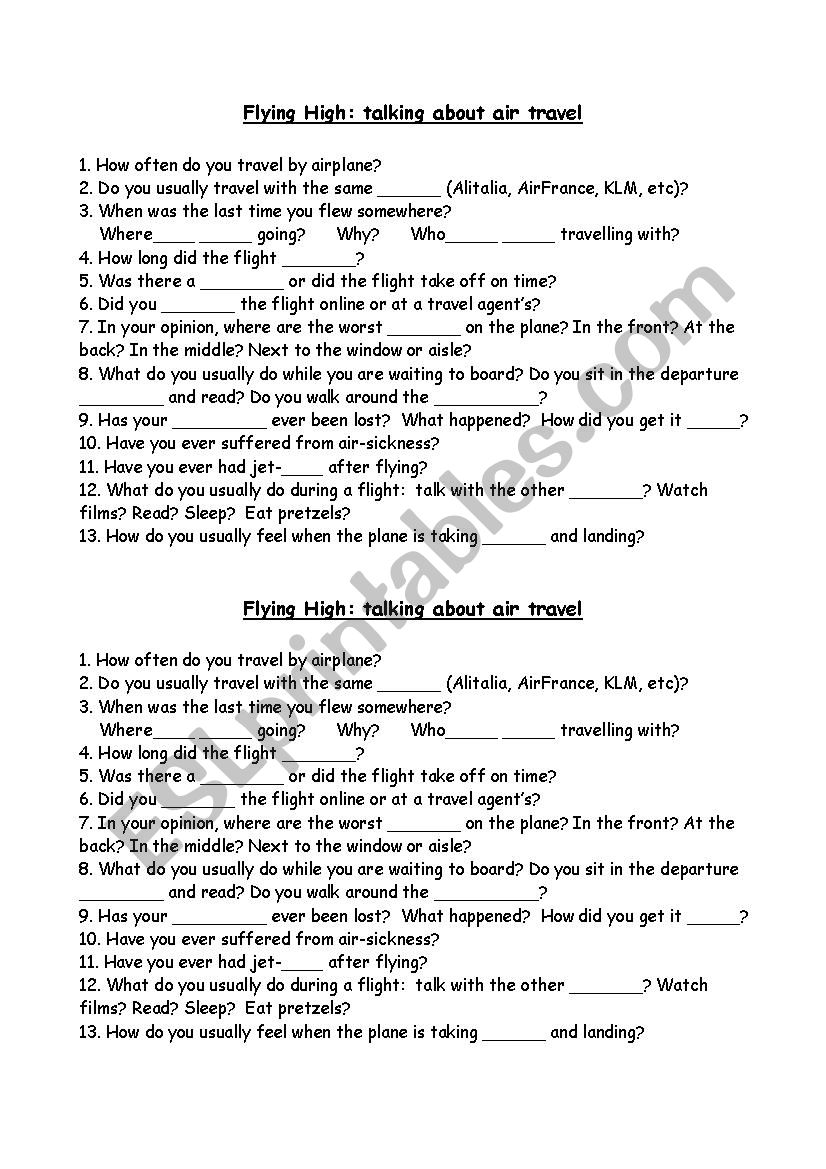 Flying High worksheet