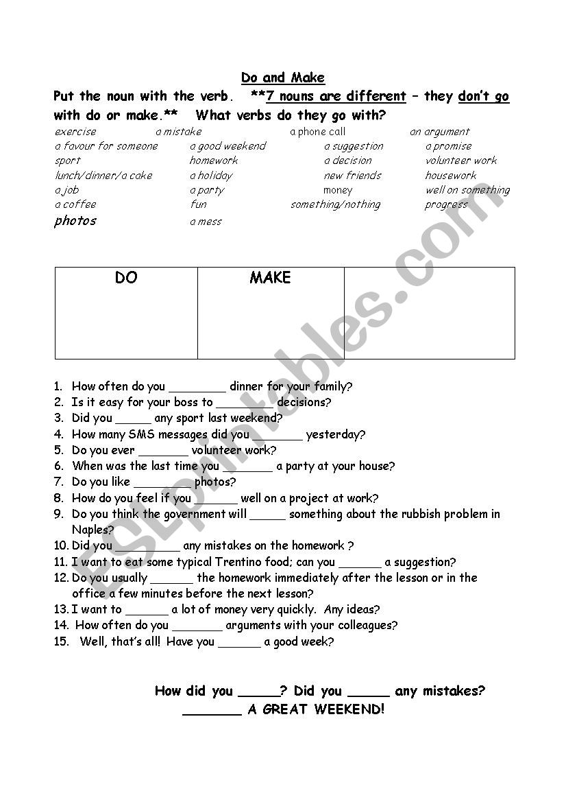  Do or Make?   worksheet