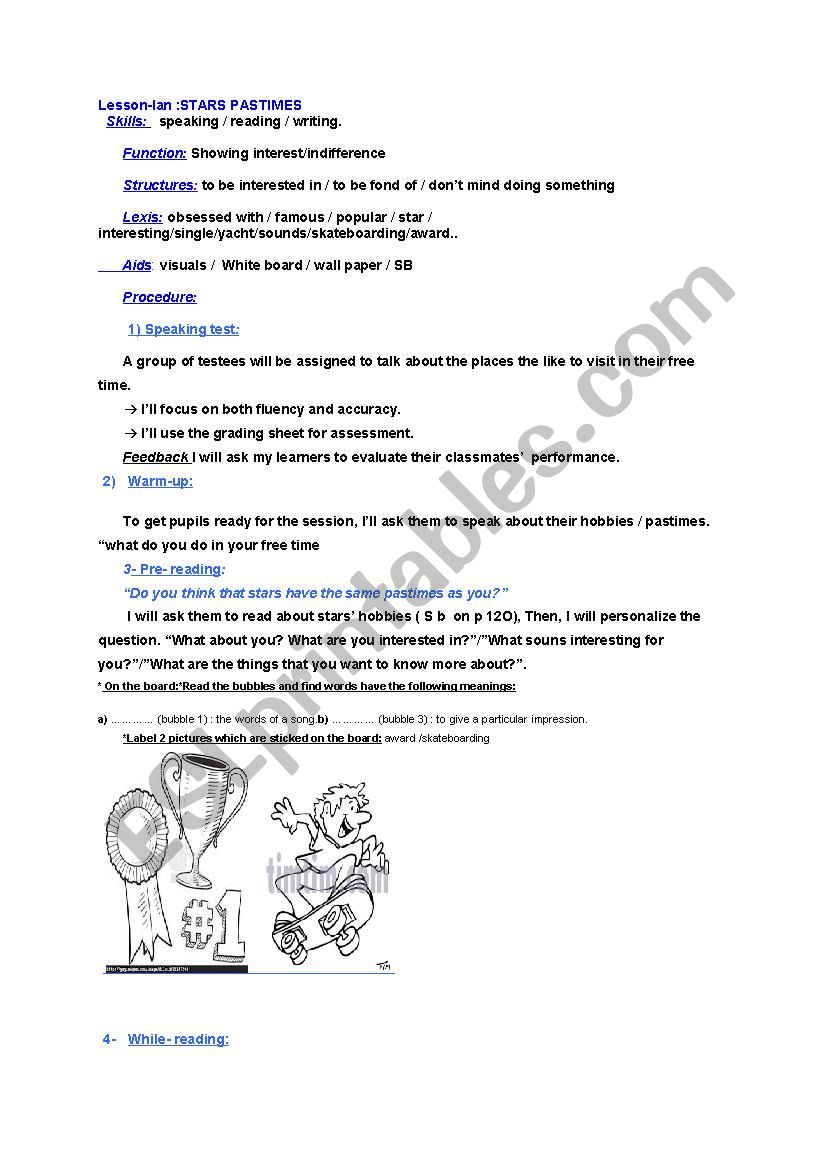 lesson plan stars pastimes 9th