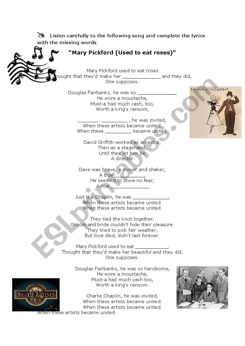 Mary Pickford by Katie Melua worksheet