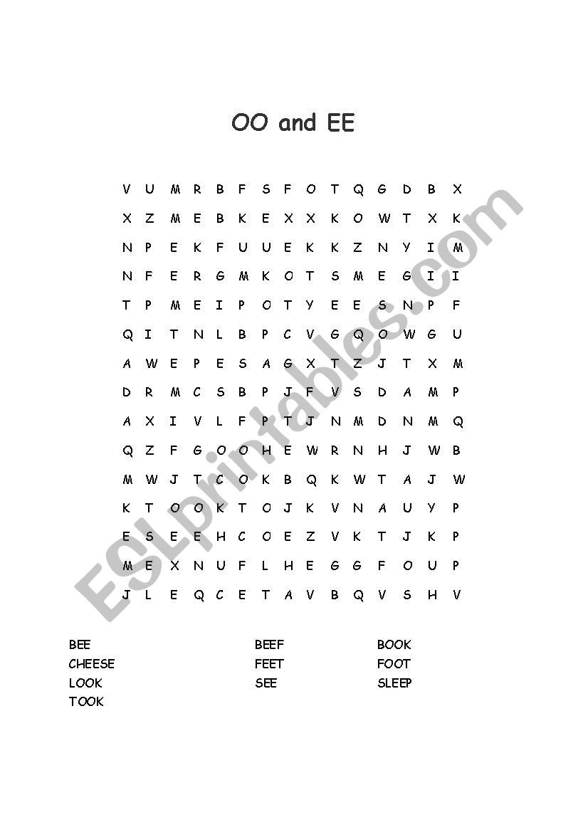oo AND ee words phonics spelling easy + WORDSEARCH