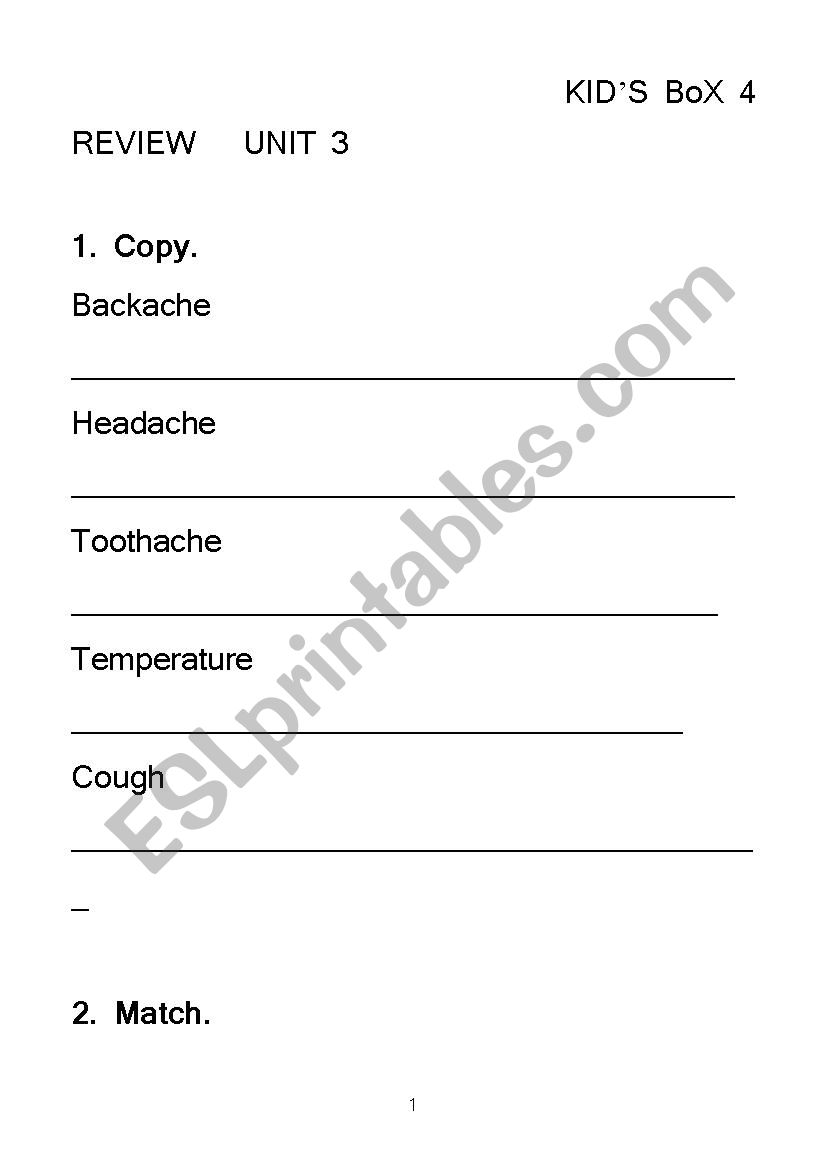 KIDÂ´S BOX 4 REVIEW UNIT 3 worksheet