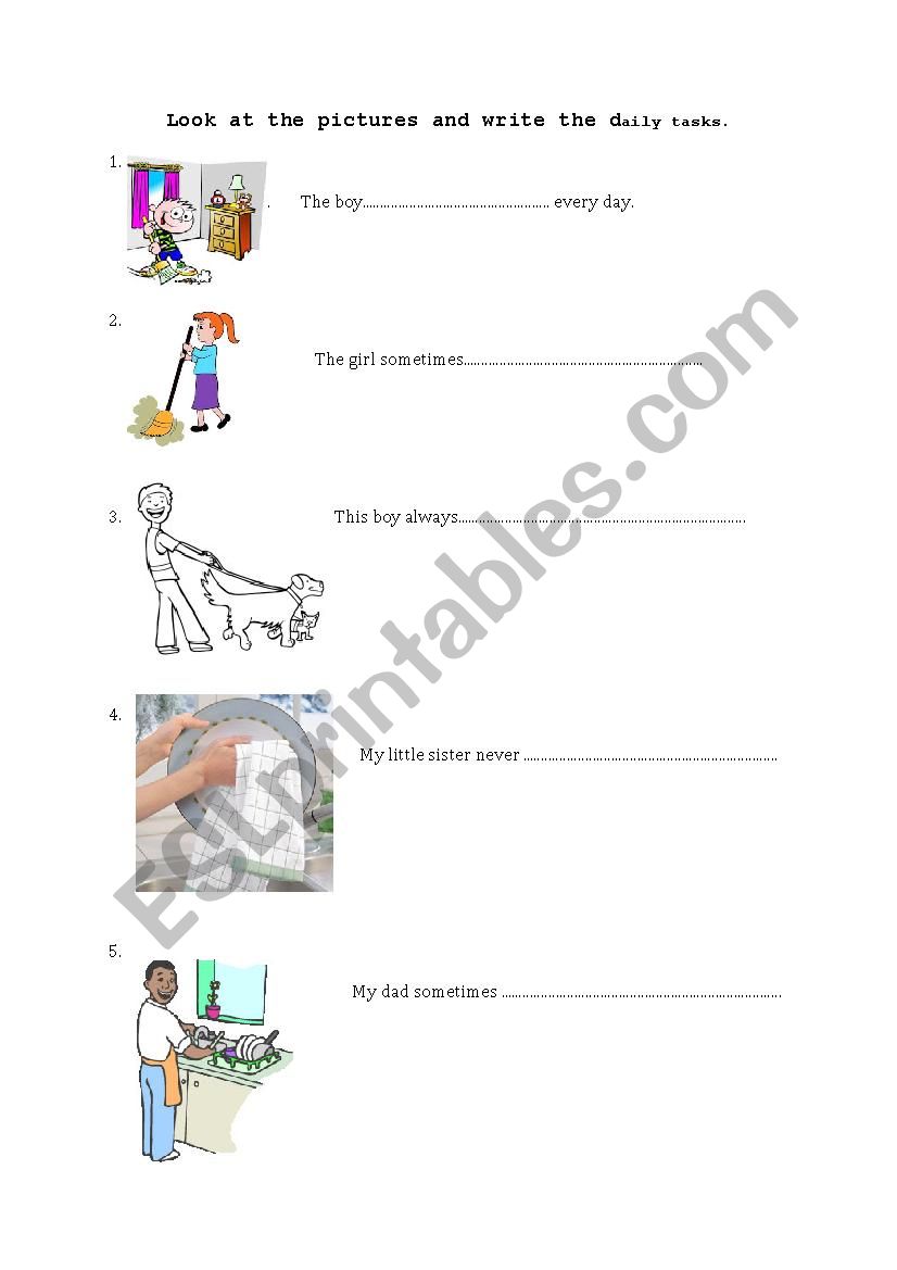 Daily Tasks worksheet