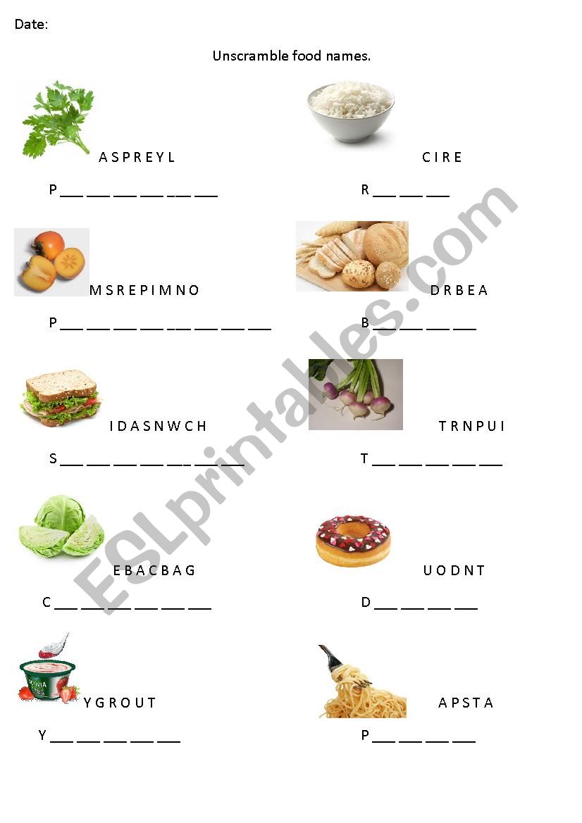 Food worksheet