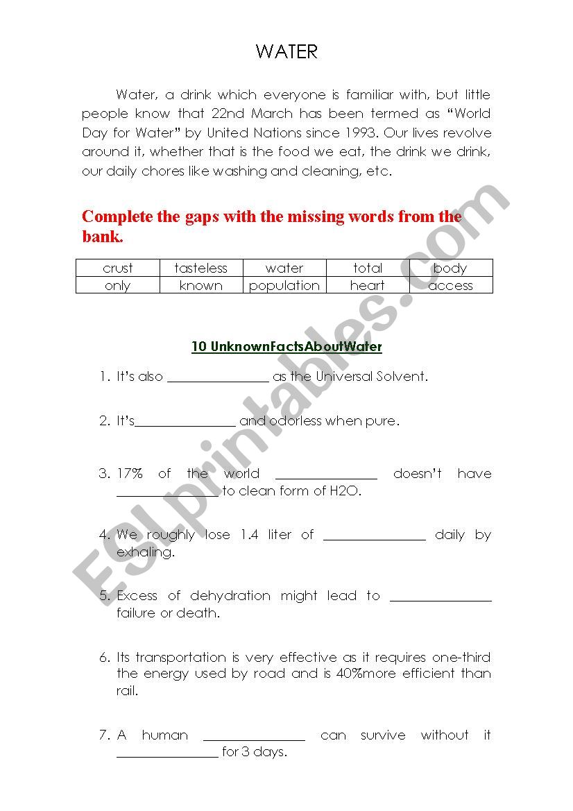 Water worksheet