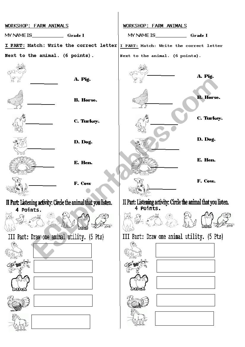 FARM ANIMALS CLASSWORK worksheet