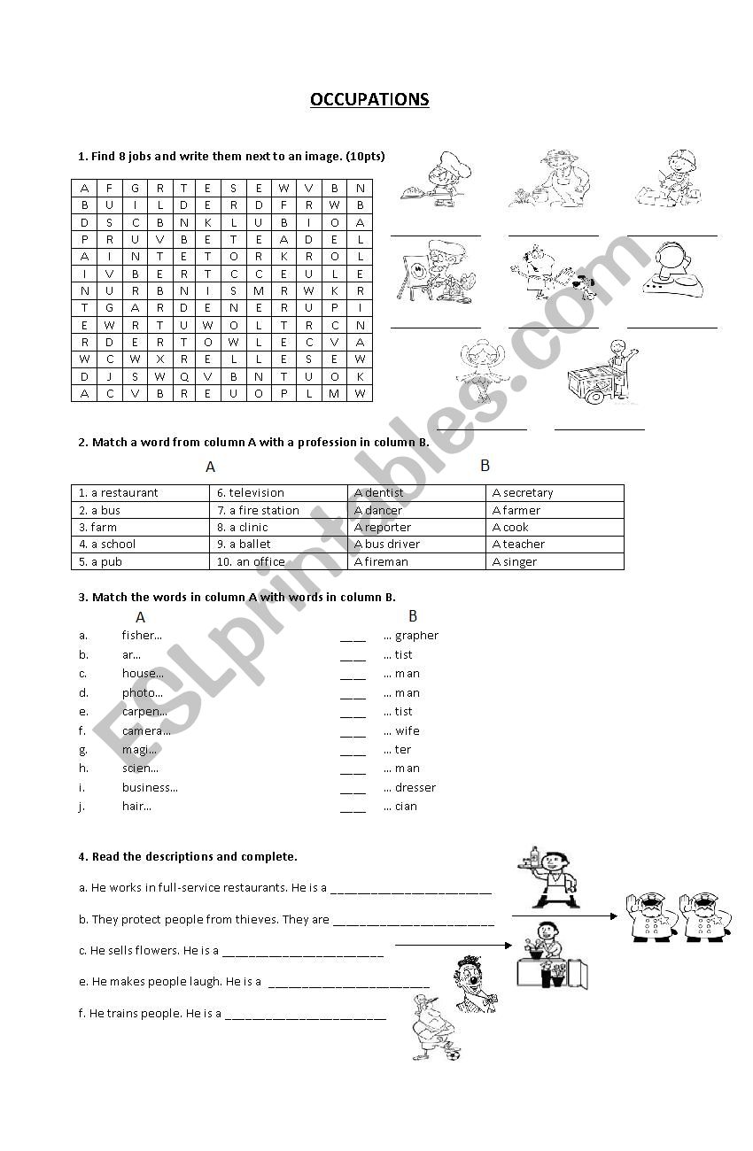 Occupations worksheet