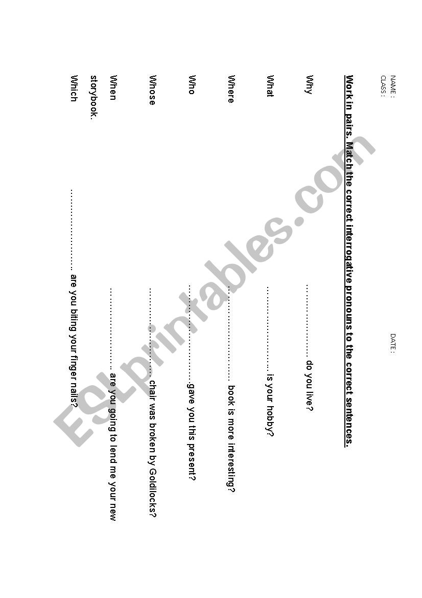 Interrogative Pronouns Worksheet