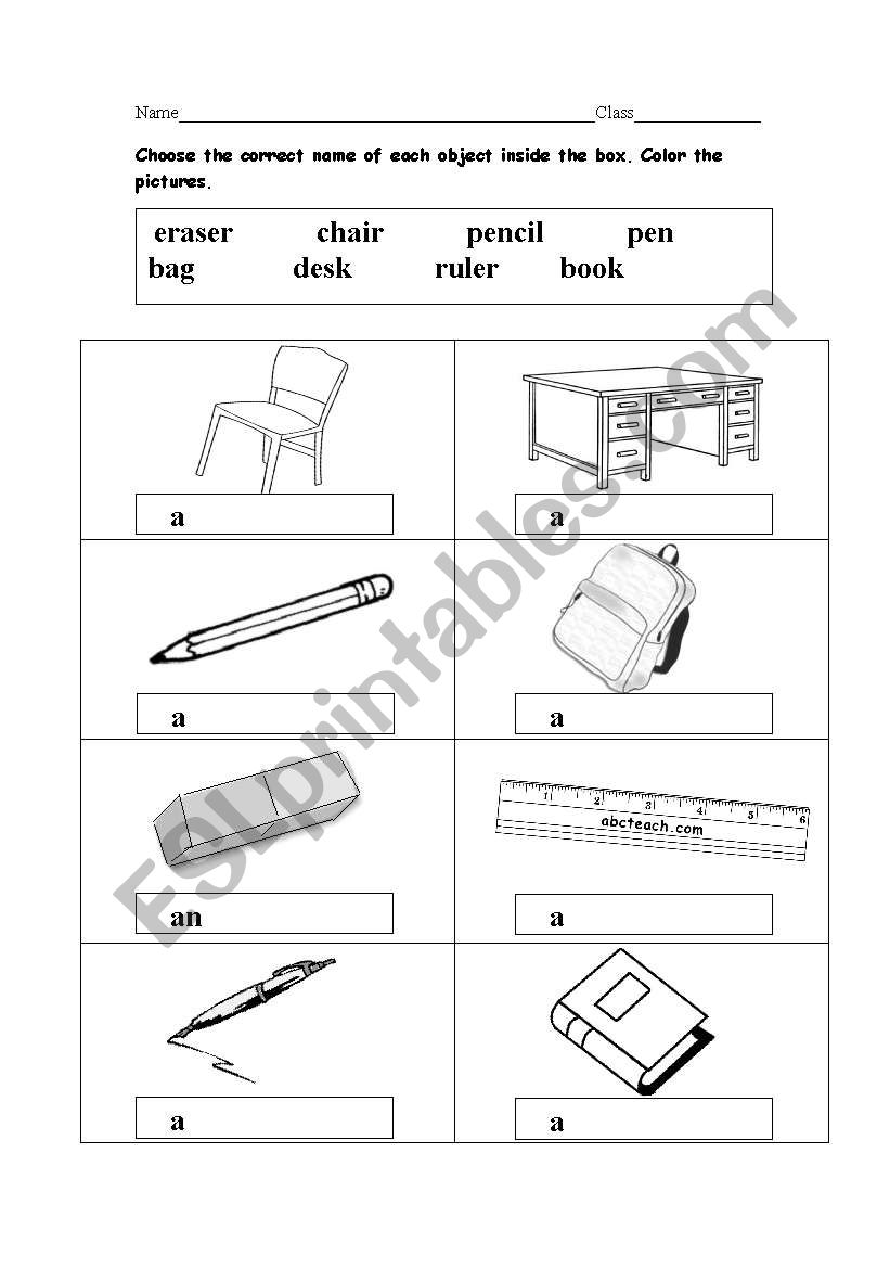 Things at school worksheet