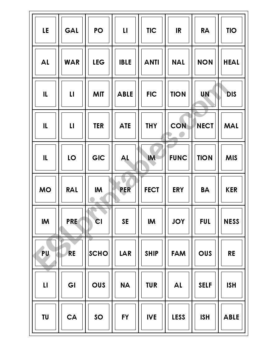 PREFIXES AND SUFFIXES,  worksheet