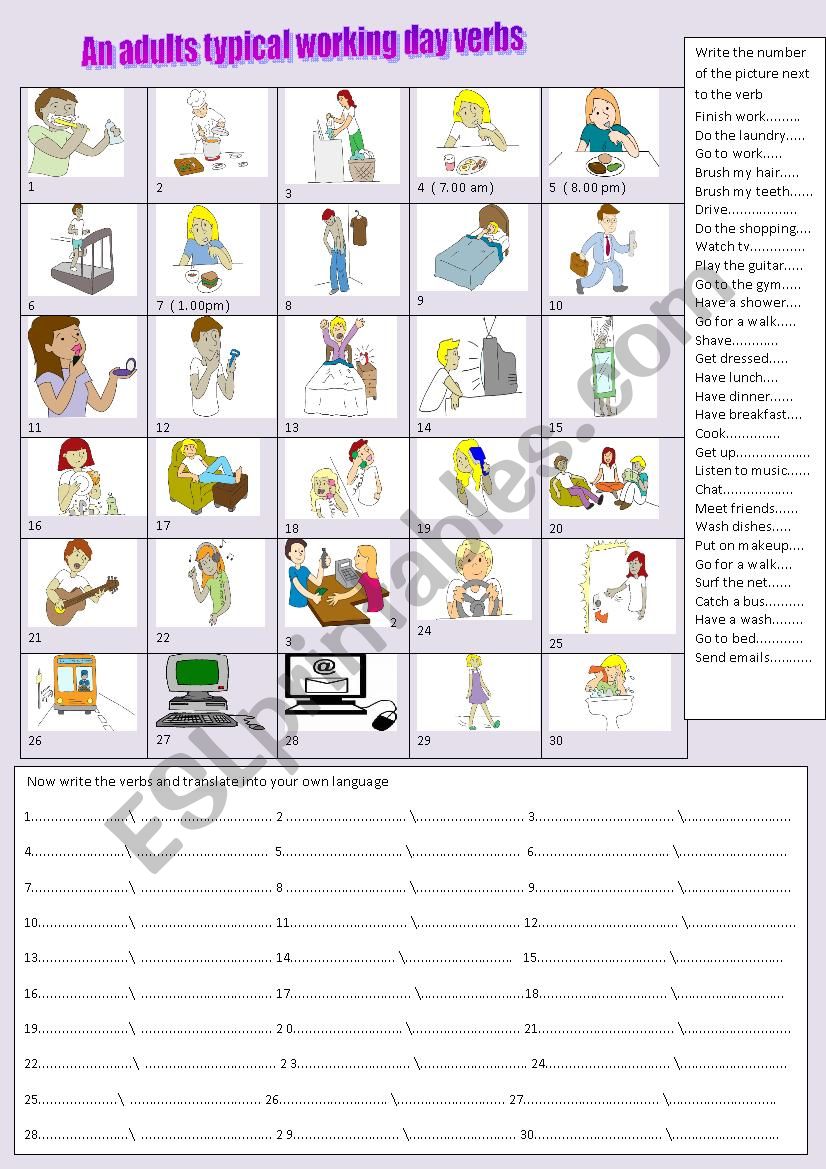 Adults Typical Day Verbs ESL Worksheet By Primpi