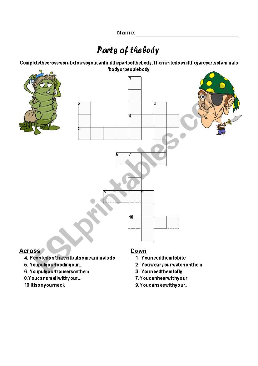 Parts of the body worksheet