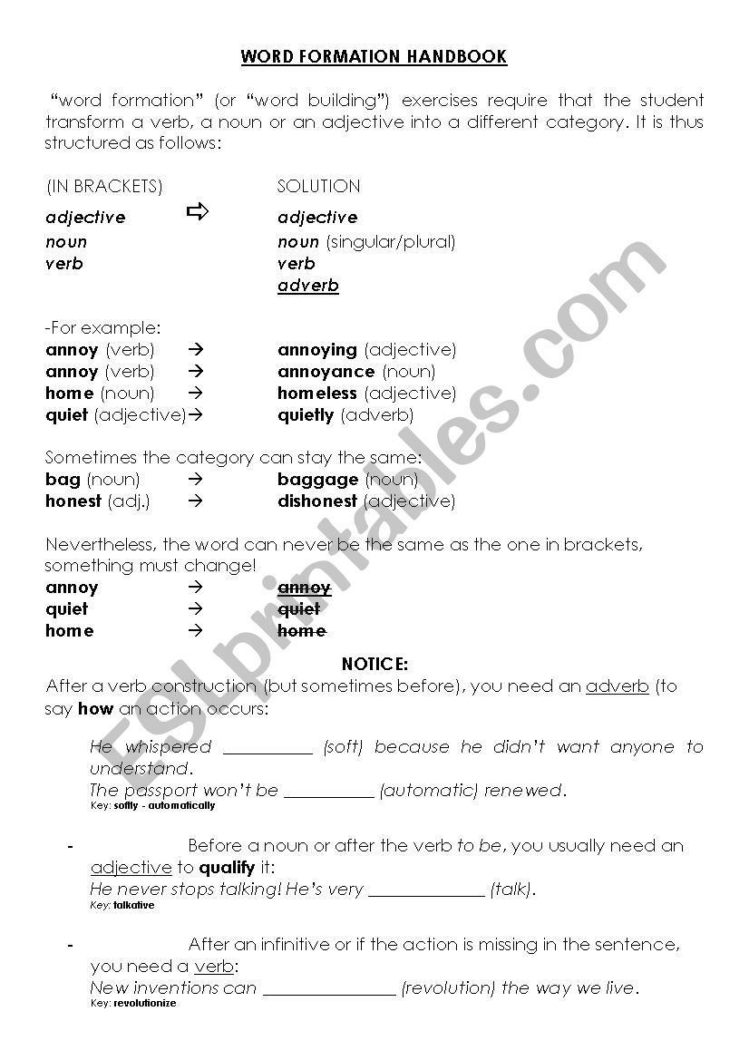 Word formation Practice worksheet