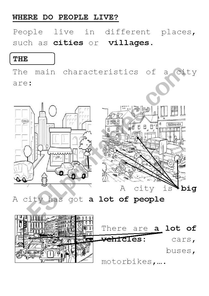 CHARACTERISTICS OF A CITY worksheet