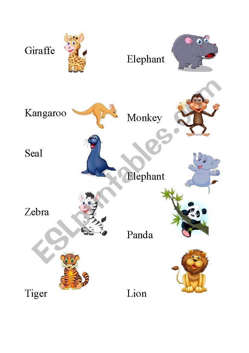 Zoo animals flashcards worksheet