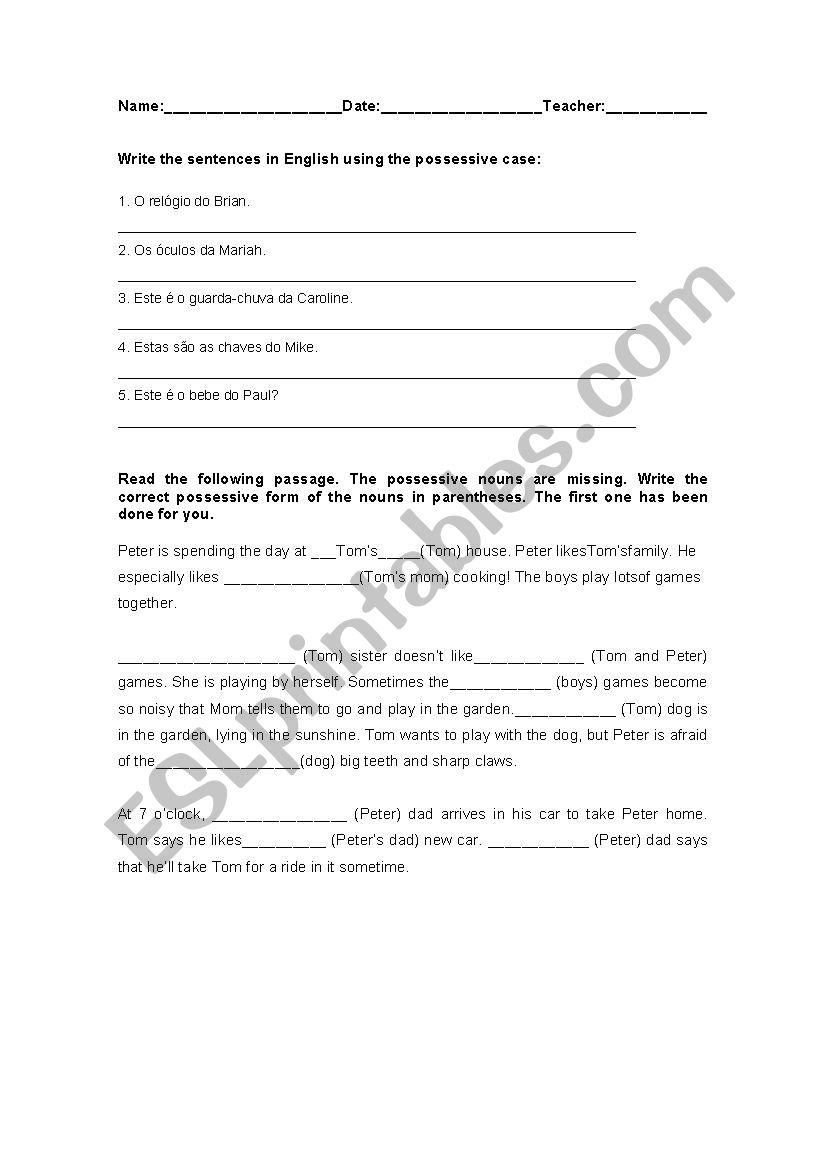 Possessive Case worksheet