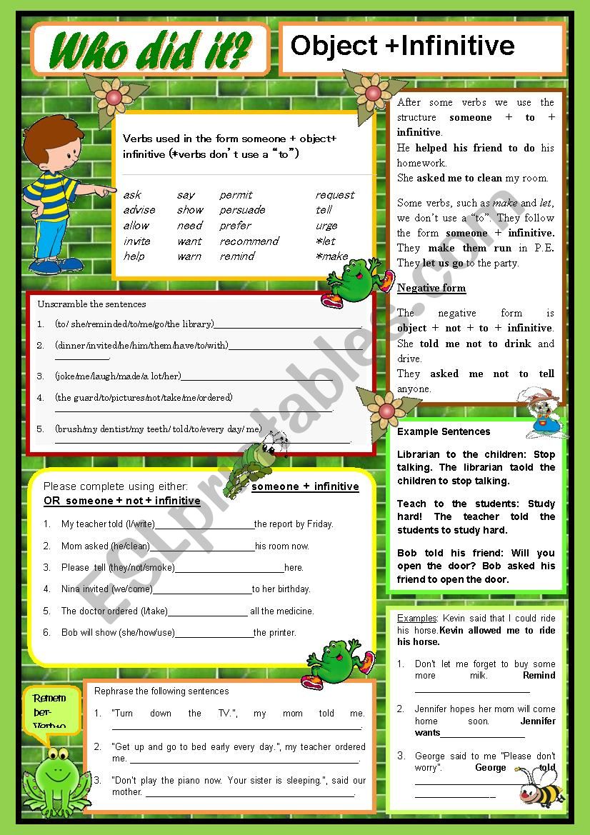 Verb Object Infinitive Who Is Doing The Action ESL Worksheet By ShiroNeko